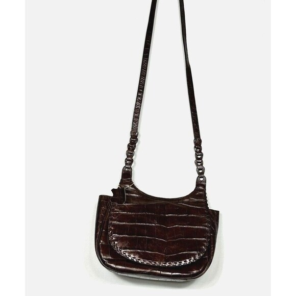 Vintage Dillards Pocketbook Brown Croc Embossed Leather Shoulder Bag Satchel - Picture 1 of 16